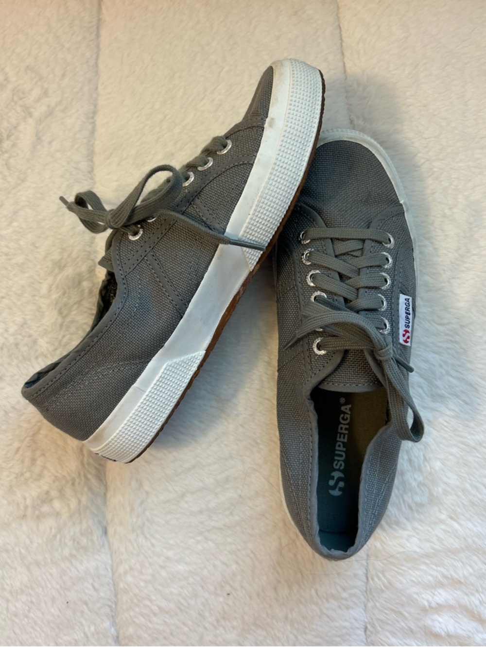 Superga Gray Canvas Low-Top Lace-Up Sneakers